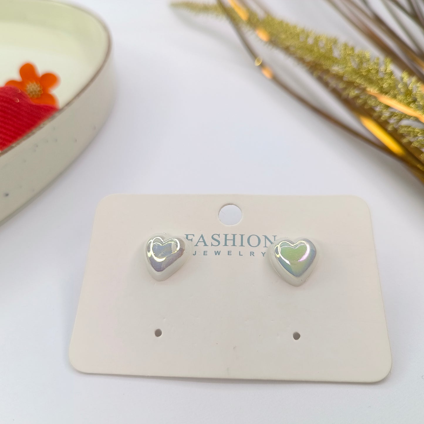 White Heart Studs Earings