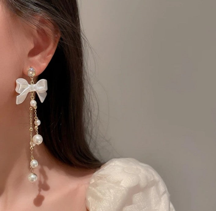 Bow pearl Tassel Earrings
