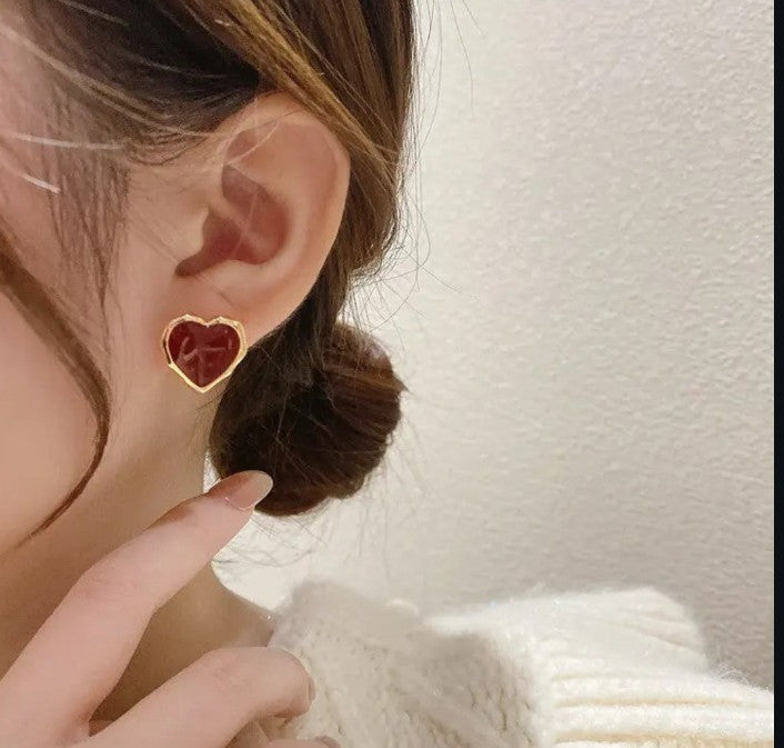 Red Fill Heart Earings