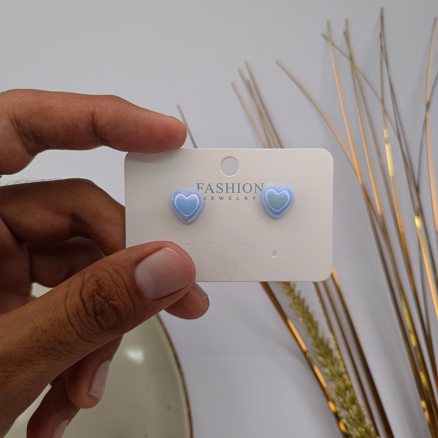 Sky Blue heart Studs Earings
