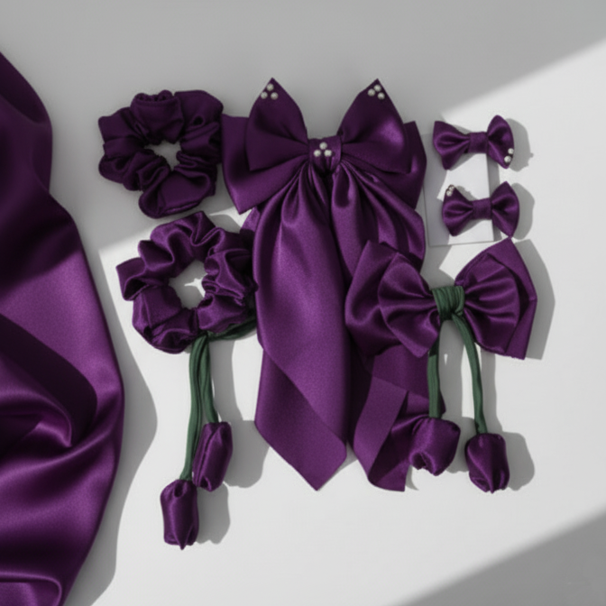 Wine Colored Hair Bow Set [set of 6 pcs.]