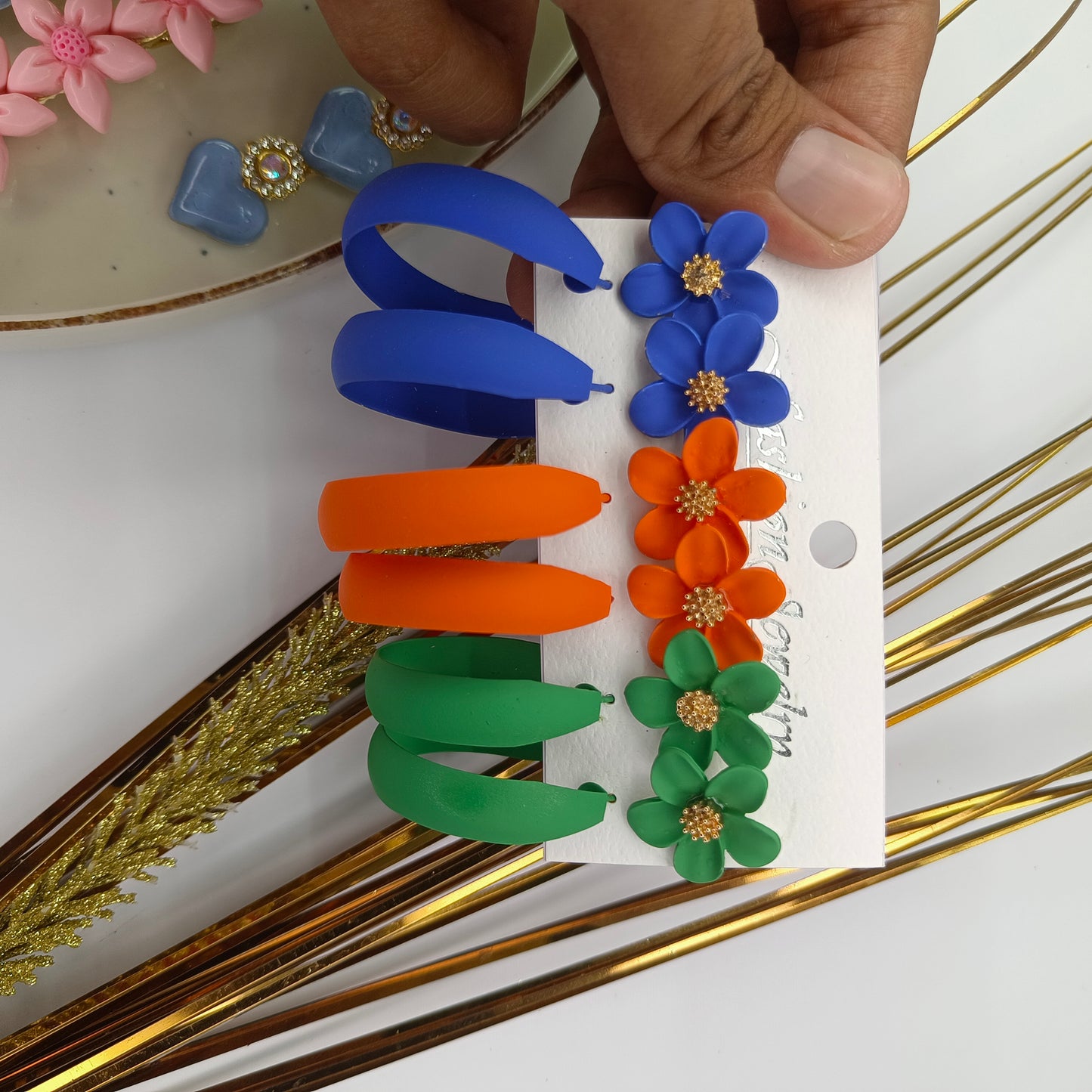 Olive Flower earings with hoops