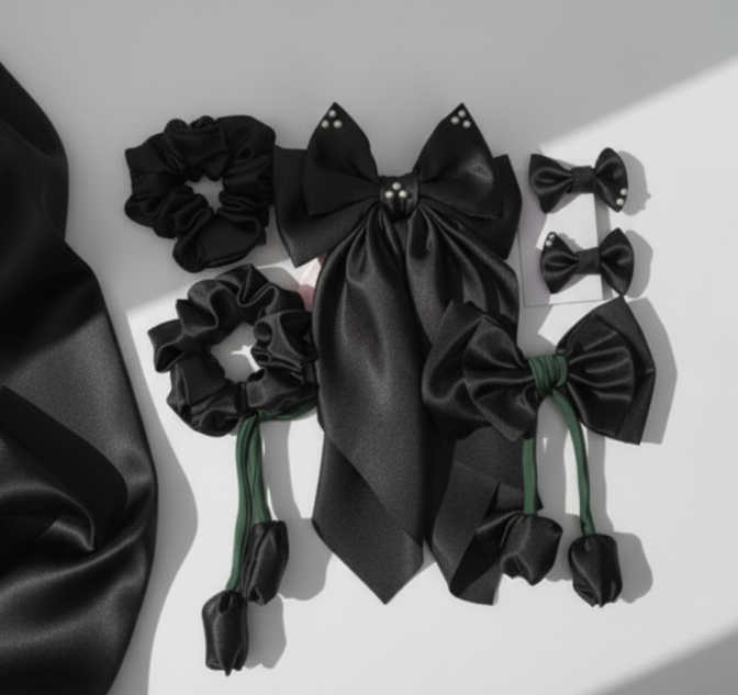 Black Colored HairBow Set [Set of 6 pcs.]