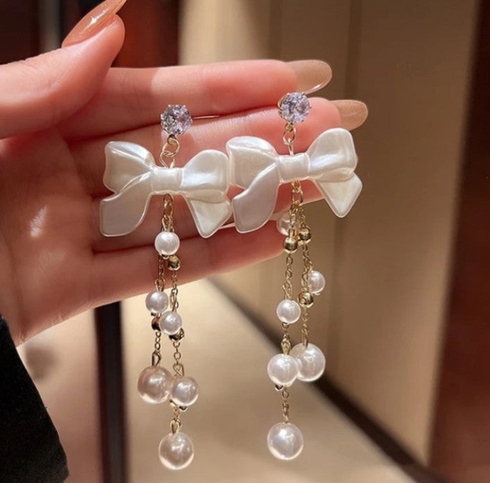 Bow pearl Tassel Earrings
