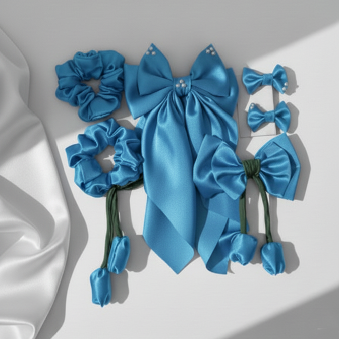 Sky Blue Hair Bow Set [Set of 6 pcs.]