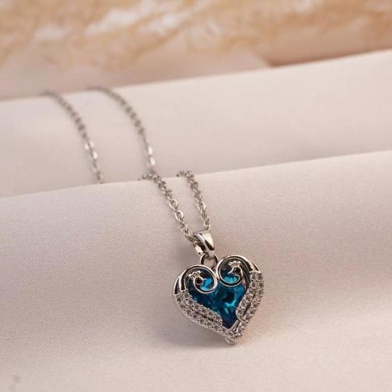 Anti-Tarnish Blue Heart Pendant Necklace