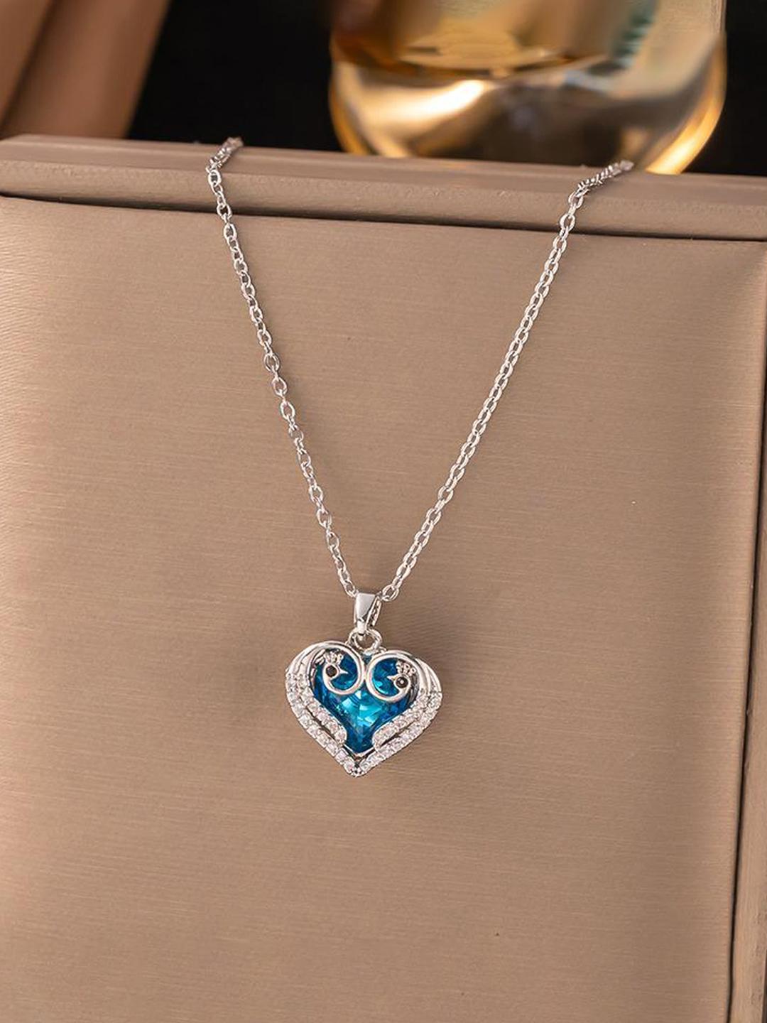 Anti-Tarnish Blue Heart Pendant Necklace