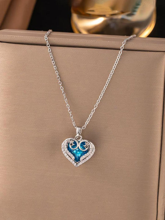 Anti-Tarnish Blue Heart Pendant Necklace