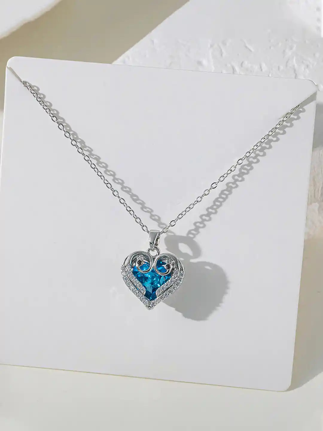 Anti-Tarnish Blue Heart Pendant Necklace