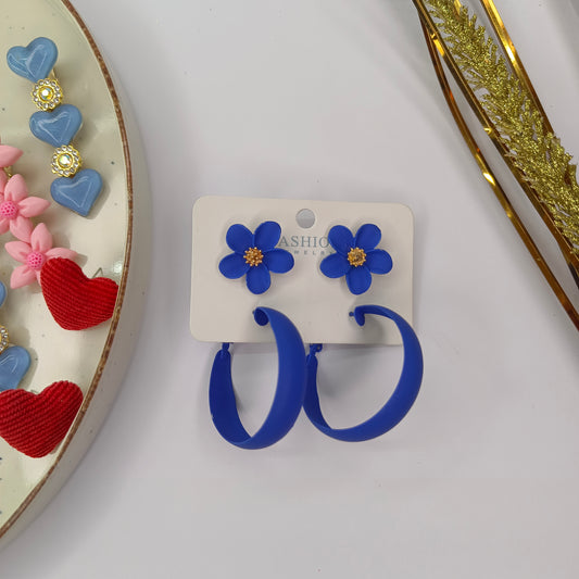 Violet flower studs earings with hoops