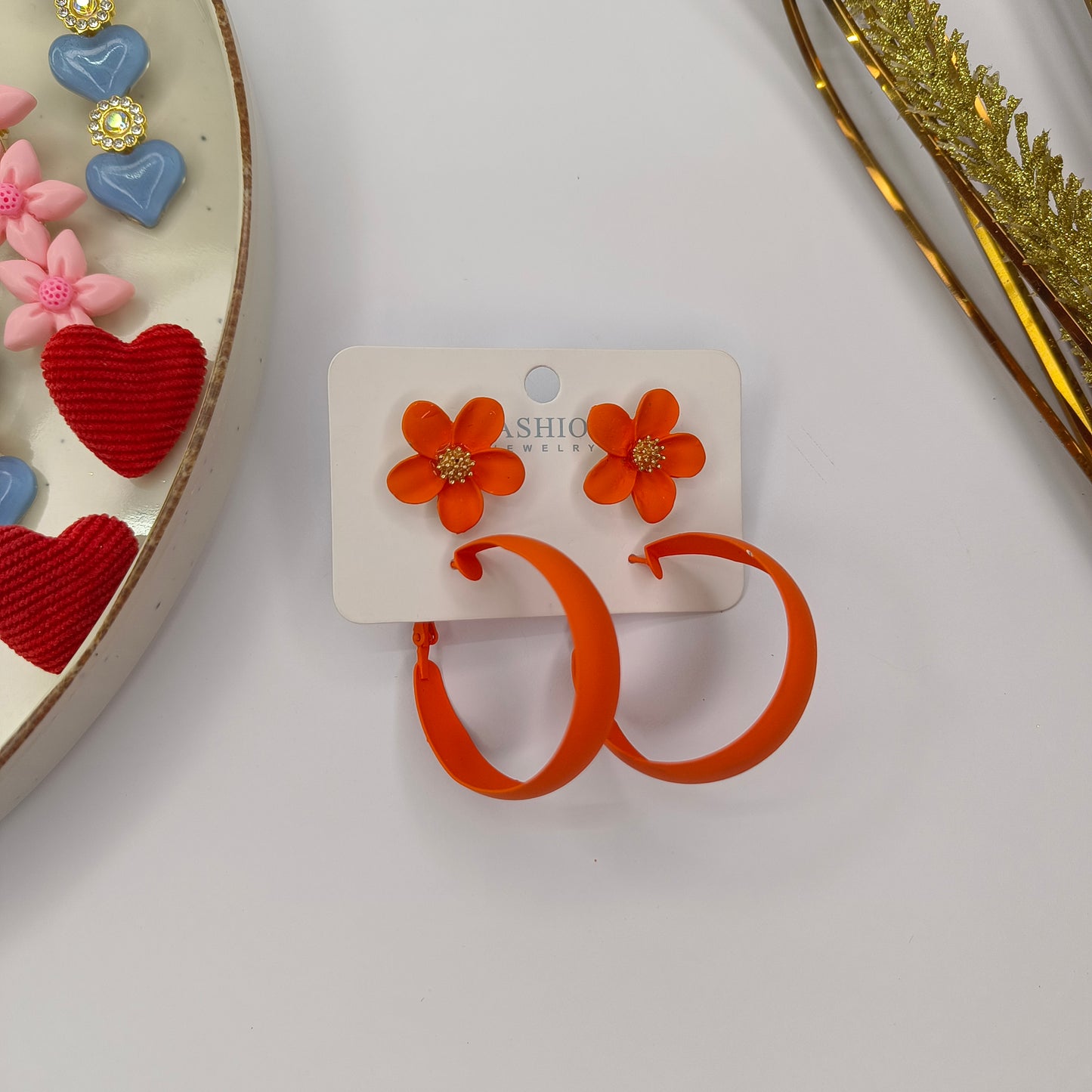 Tanzarine flower studs earings with hoops