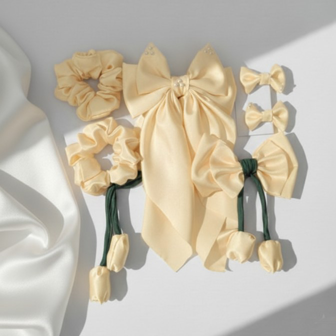 Light Yellow Hair Bow Set [Set of 6 pcs. ]