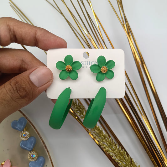 Olive Flower earings with hoops