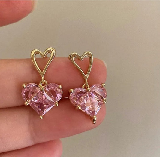 Pink Heart Earings